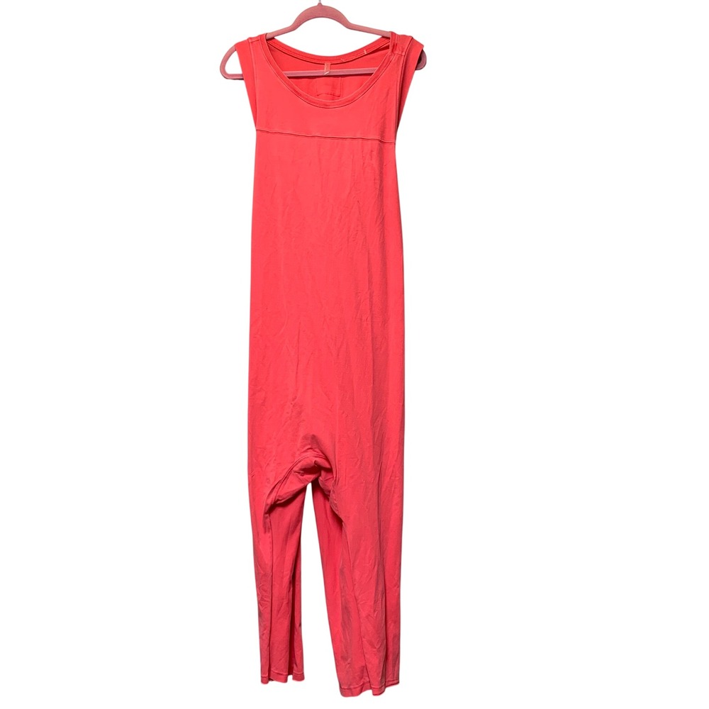 Free People Movement Hot Shot Jumpsuit Womens L Coral Pink Excellent Relaxed Fit